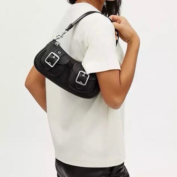 NWT Coach Leather Ashton Baguette shoulder bag Silver Black CM079 - Picture 6 of 7